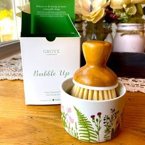 NEW - Grove Collaborative Bubble Up Soap Dispenser and Dish Brush - Wildflower